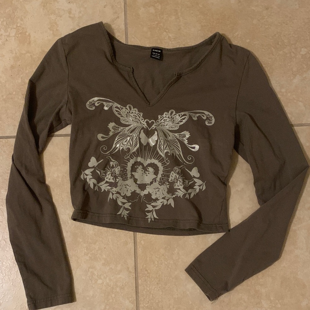 SHEIN Brown Graphic Crop Top